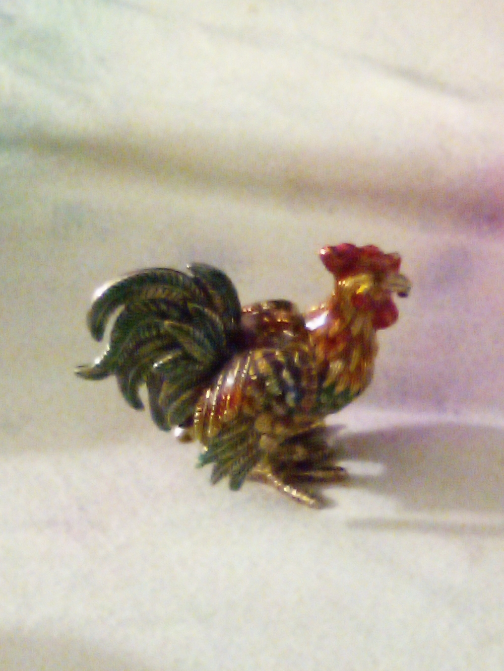 Colorful Enamel Rooster Pill Box - Red, Green, Gold